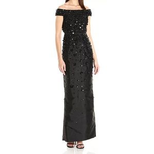 Adrianna Papell embellished off shoulder gown